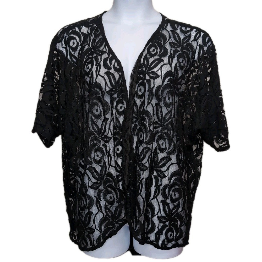 Libian‎ Sheer Lace Short Sleeve Coverup Womens Plus Size 2X Black Romantic Goth